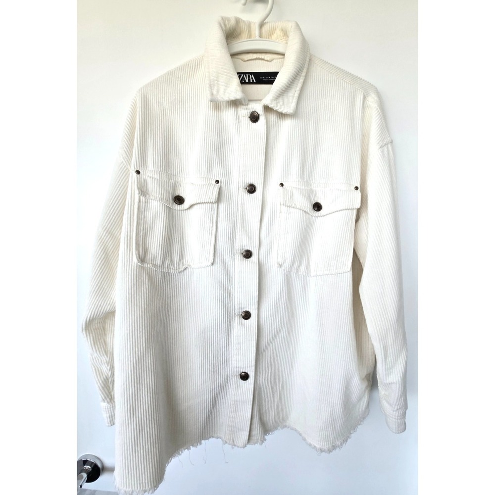 Zara Shirt Jacket Raw Hem Cordury Ivory Minimalist Quiet Luxury Preppy Chic